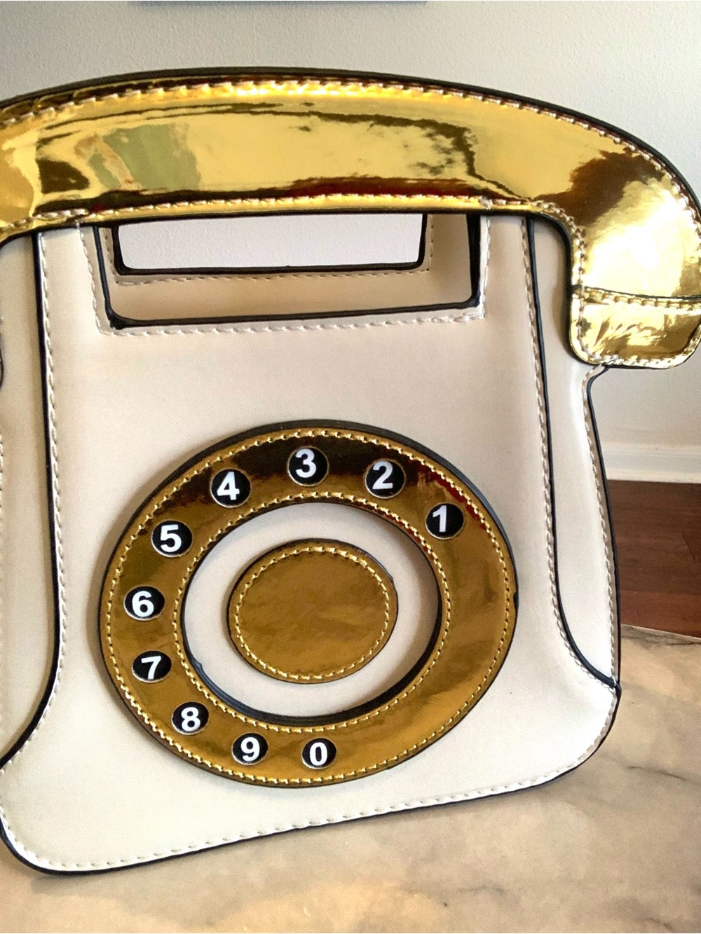 Novelty Cream Crossbody Phone Bag with Gold Accents - Picture 3 of 13
